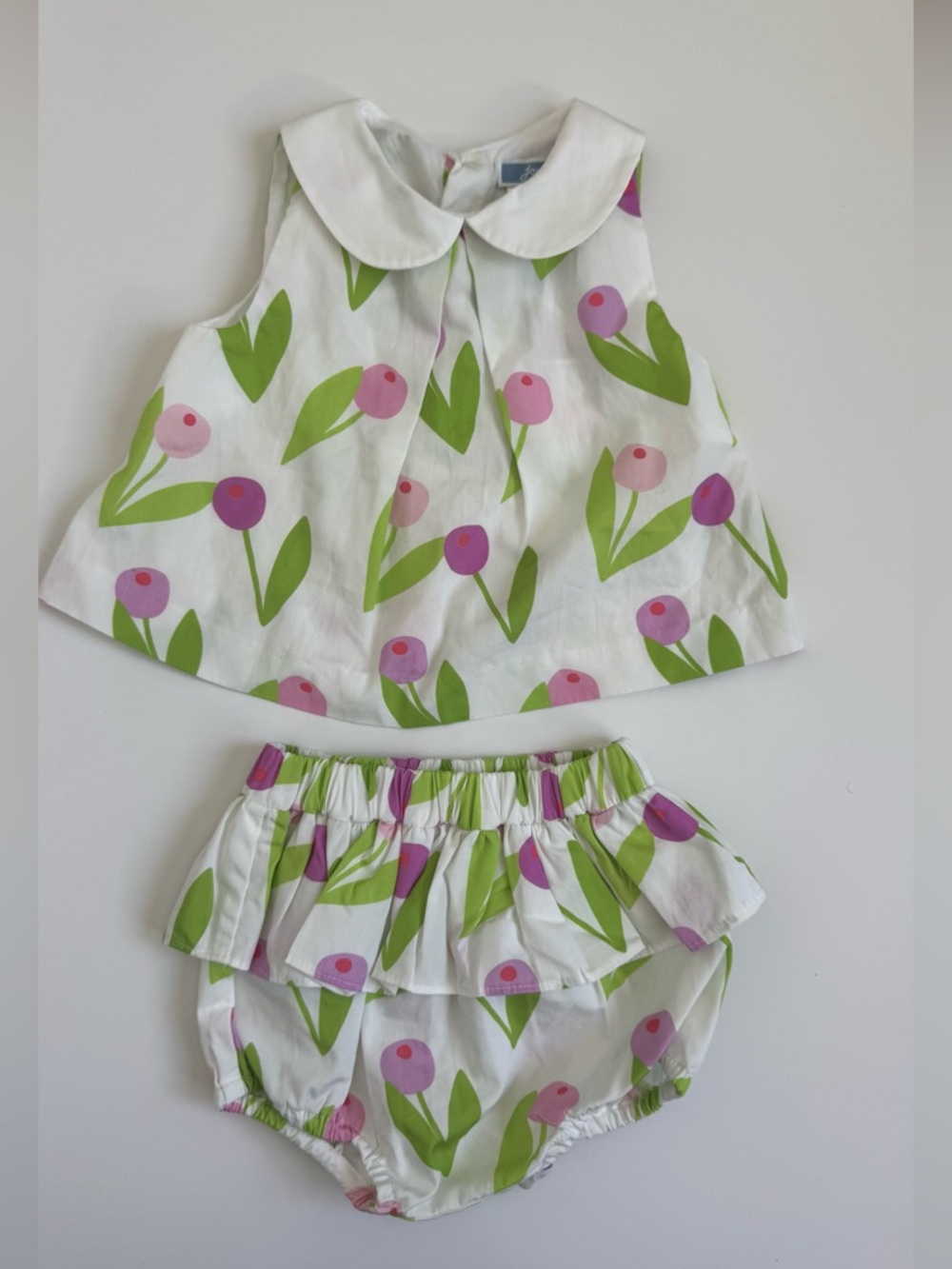Jacadi White Floral Two-Piece Diaper Cover Set with Pink & Green